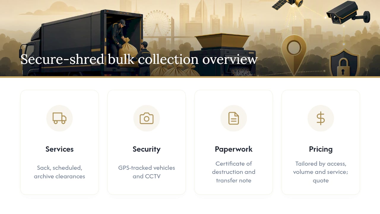 How Secure-shred prices and handles bulk collections — overview diagram