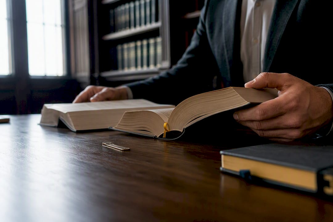 Law volumes being cross-referenced in library